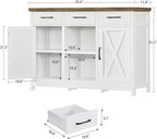 TEENFON Storage Cabinet, Coffee Bar Cabinet with 3 Drawers, 2 Adjustable Shelves & 2 Doors, Buffet Cabinet, Kitchen Cabinet for Kitchen, Dining Room, Living Room, White