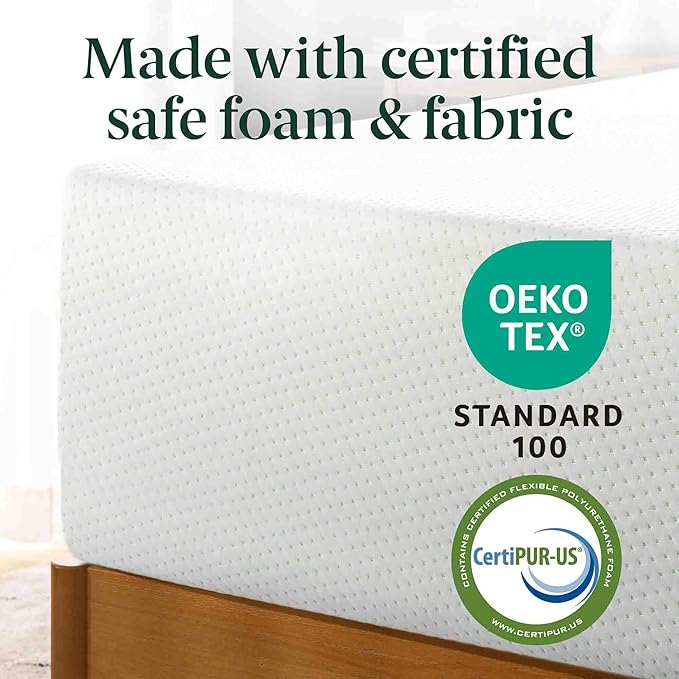 Zinus 14 Inch Queen Green Tea Memory Foam Mattress, Fiberglass Free, Medium Firm Feel, Zoned Pressure Relief, Certified Safe Foams & Fabric, Mattress in A Box