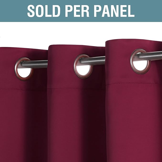 H.VERSAILTEX Blackout Curtains for Christmas Thermal Insulated Window Treatment Curtain 54 inch Length Energy Saving Solid Grommet Top Blackout Drape, One Panel, Burgundy Red, 52" W x 54" L