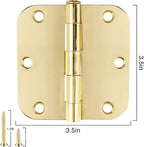 3 Pack Rounded Door Hinges 3-1/2" x 3.5 inch, 5/8 Radius, Polished Brass 3 ½ Inch Gold House Interior Hinge for Bed/Living/Guest/Pantry/Storage/Study/Work Room Doors Heavy Duty Steel Hardware Kit