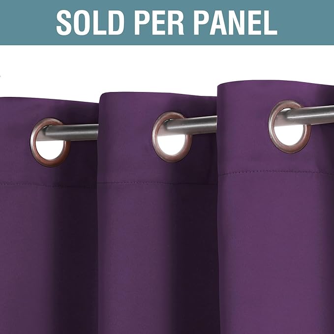 H.VERSAILTEX Blackout Curtain for Living Room Thermal Insulated Window Treatment Curtain 54 inch Length Energy Saving Solid Grommet Top Blackout Drape, One Panel, Plum Purple, 52" W x 54" L