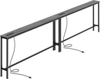 SUPERJARE 110.2 Inch Sofa Table with Power Outlets and USB-C Ports, 5.9 Inch Narrow Console Tables, Entryway Hallway Couch Tables with Storage, Behind Sofa, Small Spaces, Living Room, Grey