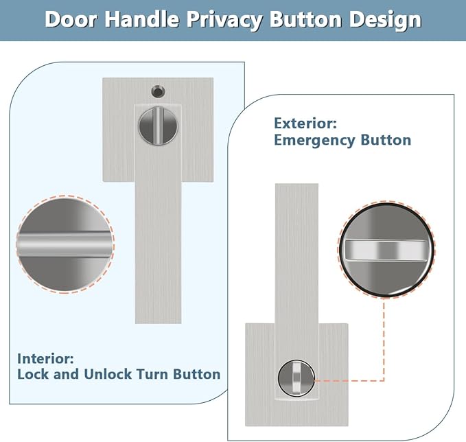 KAMOTA Privacy Door Levers, 1 Pack Satin Nickel Door Handles Bed and Bath Door Locks Interior Keyless Locksets, Left and Right Hand Reversible
