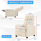 BestMassage | Recliner Chair | No Massage Function | Textile Beige | with Lumbar Support, Adjustable Push Back, Wide Armrests, Footrest & Padded Seat | Easy Assembly | for Living Room, Home Theatre