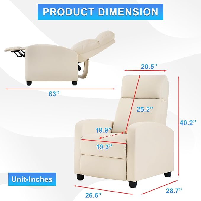 BestMassage | Recliner Chair | No Massage Function | Textile Beige | with Lumbar Support, Adjustable Push Back, Wide Armrests, Footrest & Padded Seat | Easy Assembly | for Living Room, Home Theatre