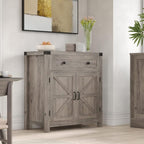 HOSTACK Coffee Bar Cabinet, Kitchen Storage Cabinet, Modern Farmhouse Buffet Sideboard with Drawer and Adjustable Shelf, Barn Door Accent Cabinets for Kitchen, Dining Room, Entryway, Ash Grey