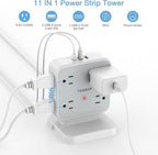 TESSAN Surge Protector Power Strip, 5 Ft Flat Plug Extension Cord with 3 USB (1 USB C) 8 Outlets, 1250W, 900J Protection, 3 Sided Outlet Extender with Base for Office, Dorm Room, Grey
