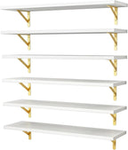 YGEOMER 23.6 Inch Floating Shelves for Wall, Farmhouse Wall Shelves for Bedroom, Bathroom Storage, Living Room and Kitchen Decor (Set of 6 White)