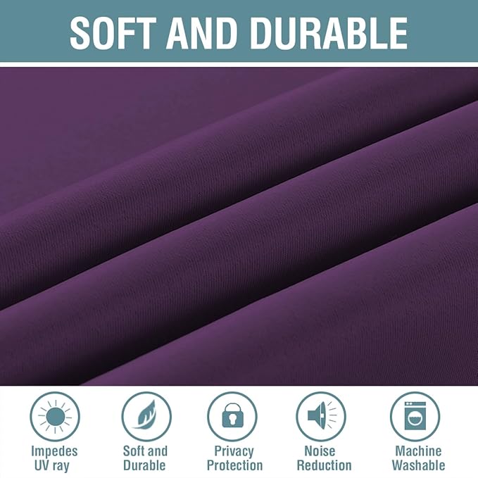 H.VERSAILTEX Blackout Curtains 63 Inch Length Purple Drapes Curtains Elegant for Living Room, Thermal Insulated Small Curtain for Winter/Christmas Holiday, Grommet Top, One Panel, 52" W x 63" L