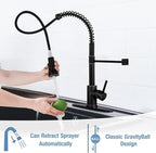 DJS Kitchen Faucets with Pull Down Sprayer Oil Rubbed Brozone -Single Handle 1 or 3 Holes Spring Kitchen Sink Faucet with Deck Plate for Farmhouse RV Vessel Basin
