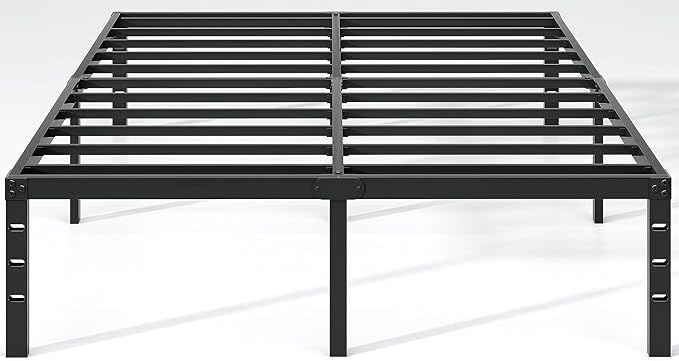 Metal Bed Frame,Queen Size Bed Frame with Storage Space,Heavy Duty Sturdy Mattress Foundation,Easy Assembly,No Box Spring Needed, Black,18 Inch,Queen
