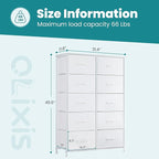 Dresser for Bedroom with 10 Drawers, Anti-Tip Tall Fabric Chests Storage Organizer Tower Furniture with Wooden Top Metal Frame for Clothes, Closet, Living Room, Hallway, Entryway