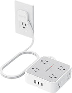 TESSAN Surge Protector Power Strip, 5 Ft Flat Plug Extension Cord with 3 USB (2 USB C) 8 Outlets, 1250W, 900J Protection, 3 Sided Outlet Extender with Power Switch for Office, Dorm Room, Grey