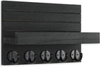 Lwenki Key Holder for Wall, Decorative Key and Mail Holder with Shelf Has Large Hooks for Bags, Coats, Umbrella – Paulownia Wood Key Hanger with Mounting Hardware (9.8”W x 6.7”H x 4.2”D)