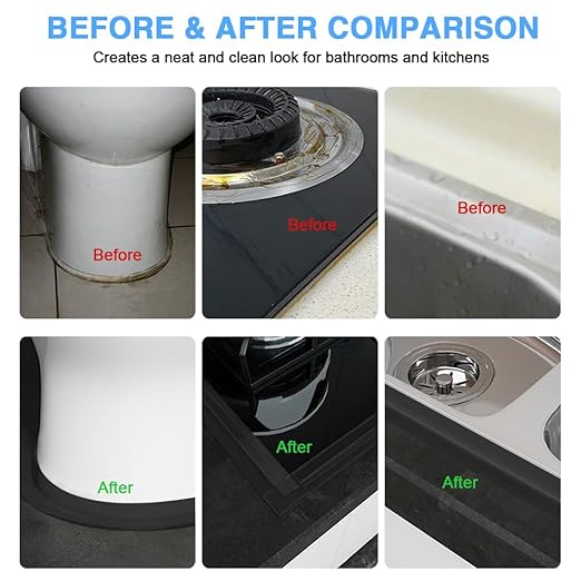 2 Rolls Caulk Tape Self Adhesive, Black Waterproof Toilet Tub Shower Caulking Sealant Strip, Bathroom Kitchen Peel & Stick Floor Tile Contact Paper Wallpaper DIY Home Improvement Decor Accessories