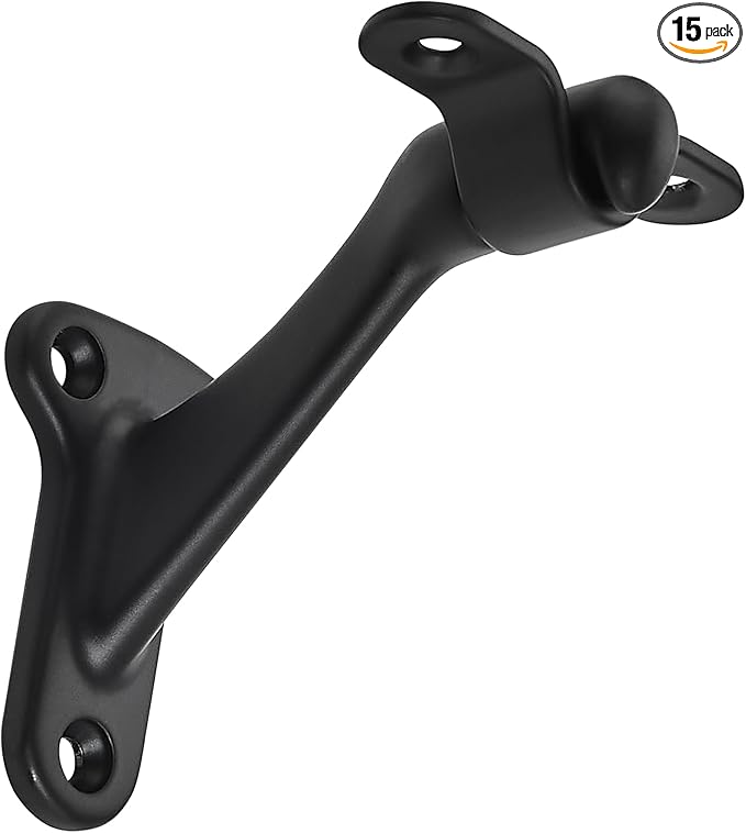 khtumeware 15 Pack 3 Inch Matte Black Hand Rail Bracket Heavy Duty Hardware for Stairways, Home or Office Stair Support Handrail Brackets