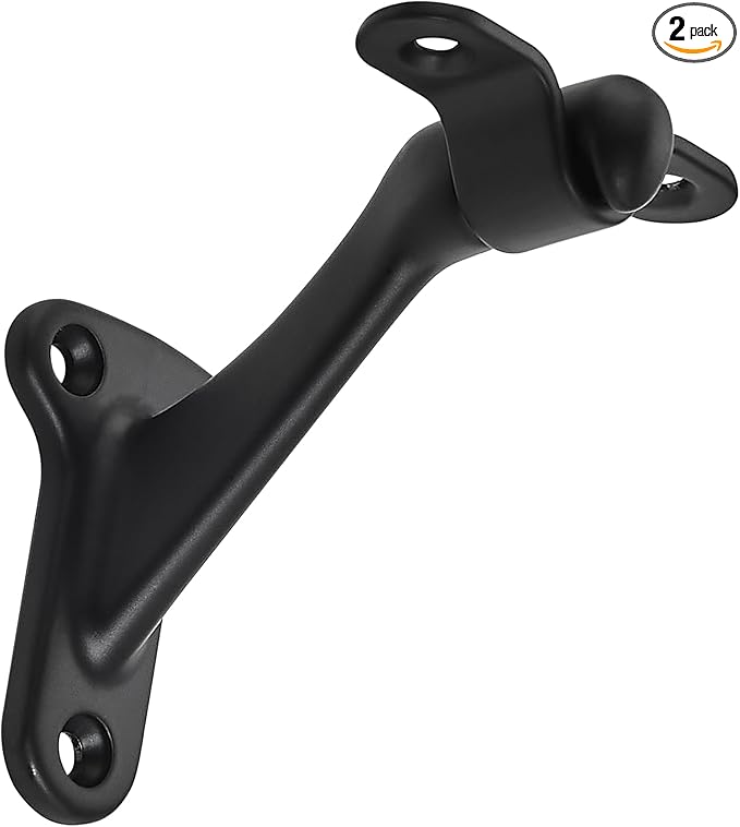 khtumeware 2 Pack 3 Inch Matte Black Hand Rail Bracket Heavy Duty Hardware for Stairways, Home or Office Stair Support Handrail Brackets