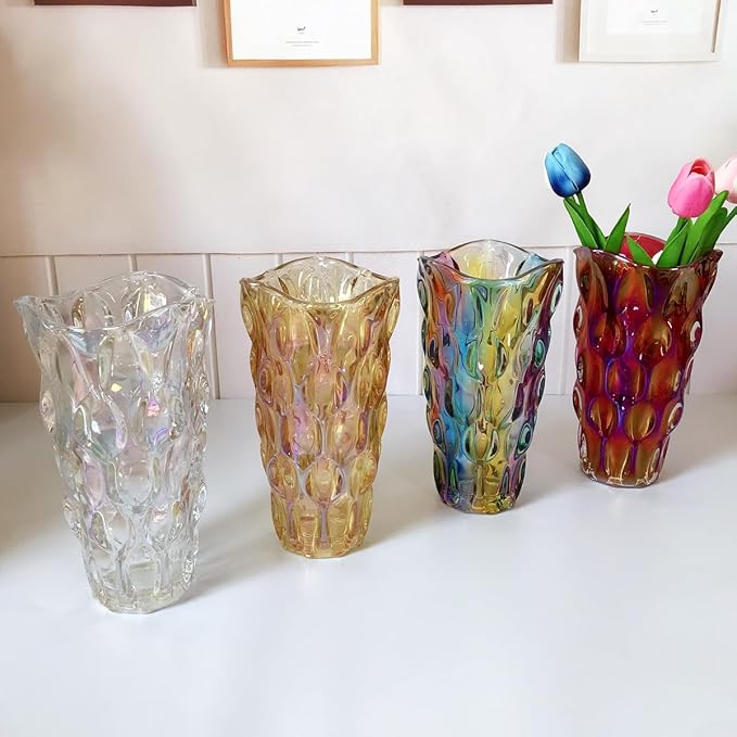 Unbreakable Flower Glass Vase 3.5lb 9.5inch Sparkle vase Bohemian Style, for Centerpieces,Kitchen,Office, Living Room,Wedding,Perfect Home Decor Glass Vase (Sparkle red)