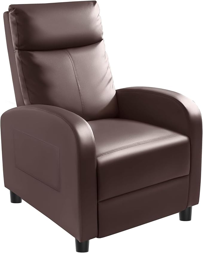 Homall Recliner Chair, Recliner Sofa for Adults, Recliners Home Theater Seating with Lumbar Support, Reclining Sofa Chair for Living Room (Leather, Brown)