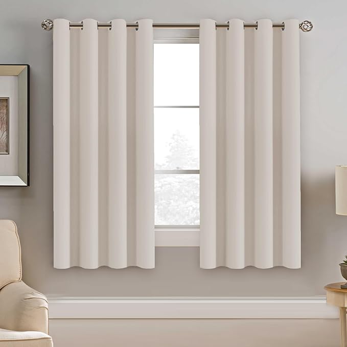 H.VERSAILTEX Blackout Window Curtain Panels Thermal Insulated Room Darkening Solid Grommet Curtains/Drapes for Bedroom Privacy Protection (Set of 2 Panels,52 by 63 Inch Long, Natural)