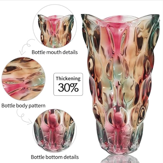 Heavy Flower Glass Vase Thickened 3.5lb 9.5inch Sparkle vase Bohemian Style, for Centerpieces,Kitchen,Office, Wedding,Perfect Home Decor Glass Vase (Purple Light)
