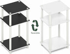 Furinno Turn-N-Tube Side Table, 3-Tier End Table with Open Shelf, Toolless Assembly Night Stand, Bedside Table, for Living Room, Bedroom, White Espresso