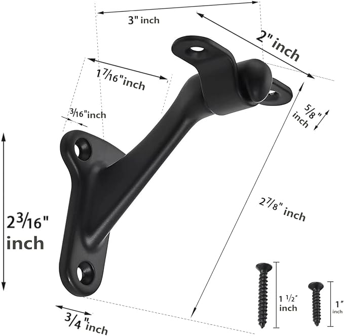khtumeware 6 Pack 3 Inch Matte Black Hand Rail Bracket Heavy Duty Hardware for Stairways, Home or Office Stair Support Handrail Brackets