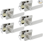 KAMOTA Privacy Door Levers, 5 Pack Satin Nickel Door Handles Bed and Bath Door Locks Interior Keyless Locksets, Left and Right Hand Reversible