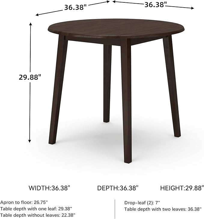 Signature Design by Ashley Hammis Round Dining Room Drop Leaf Table, Seats up to 4, Hinged Drop Leaves, Wood, 36.38" W x 36.38" D x 29.88" H, Dark Brown