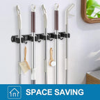 IMILLET 2 Pack Broom and Mop Holder Wall Mounted, Broom Holder Stainless Steel Broom Organizer Heavy Duty Tools Organizer Self Adhesive for Laundry Room Garage Garden（5 Racks and 4 Hooks）