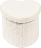 B FSOBEIIALEO Storage Ottoman Cube, Heart Shaped Ottomans with Storage Foot Stool Footrest for Lving Room, Boucle Ottoman Seat for Dorm Room,Faux Teddy Fur, White 15"x15"x15"
