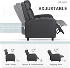 Homall Recliner Chair, Recliner Sofa for Adults, Recliners Home Theater Seating with Lumbar Support, Reclining Sofa Chair for Living Room (Leather, Dark Black)