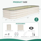 4 in 1 Galvanized Raised Garden Bed - 6x2x1ft (2Packs) Modular Planter Box Outdoor | Metal Raised Bed Kit with Bracing Rods for Gardening Vegetables Flowers Fruits Herbs (White)