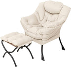 Welnow Lazy Chair with Ottoman, Modern Accent Chair with Armrests and a Side Pocket, Leisure Sofa Armchair, Reading Armchair with Footrest for Small Space, Beige