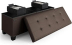 Storage Ottoman Bench with Bins, 43-in Storage Bench for Bedroom End of Bed, Folding Foot Rest Ottoman for Living Room Max 660lbs, Faux Leather Ottomans, Brown