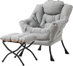 Tiita Lazy Chair with Ottoman, Light Grey Modern Large Accent Chair, Comfy Leisure Sofa Armchair with Ottoman, Reading Chair with Footrest for Bedroom, Living Room, Dorm Rooms, Light Grey