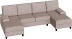 Shintenchi U-Shaped Sectional Couches for Living Room, 4 Seat Sofa with Double Chaise Lounges,Solid Wood Frame Sectional Sofa for Apartment,Beige