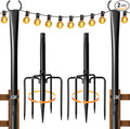 2 Pack String Light Poles for Outside, Thickened Metal Lights Hanger Pole Outdoor with Fork, Lighting Hanging Post Accessories for Patio Decor Garden Backyard Yard Front Porch Outside Decorations