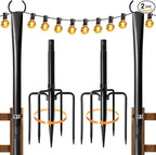 2 Pack String Light Poles for Outside, Thickened Metal Lights Hanger Pole Outdoor with Fork, Lighting Hanging Post Accessories for Patio Decor Garden Backyard Yard Front Porch Outside Decorations