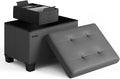 Storage Ottoman Cube with Small Bin, 16-in Square Ottoman with Storage for Living Room and Bedroom, Small Ottomans Foot Rest, Leather Foot Stools Ottomans Max 330lbs, Grey