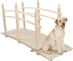 VINGLI 7.5 ft Garden Bridge, Arch Walkway Wooden Bridge with Safety Rails Natural Finished, Decorative Landscaping Footbridge for Koi Pond, Dry Creek Bed, Garden Pathway or Japanese Zen Decor
