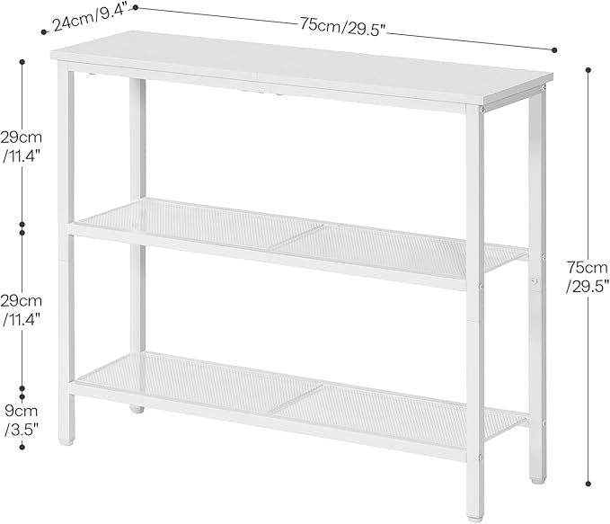 HOOBRO 29.5" Narrow Console Table, 3 Tier Entryway Table with Shelves, Thin Sofa Table, Behind Couch Table, Display Side Table, for Hallway, Entrance, Living Room, White WH73XG01