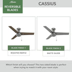 Hunter 44 inch Outdoor or Indoor Ceiling Fan No Light - Ceiling Fan without Light, For Patio, Porch, Garage, or Living Room, Standard Mount, 3 Blades, Pull Chain - Cassius 50256, Matte Silver