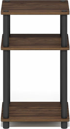 Furinno Turn-N-Tube Side Table, 3-Tier End Table with Open Shelf, Toolless Assembly Night Stand, Bedside Table, for Living Room, Bedroom, Brown Walnut