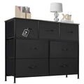 Dresser for Bedroom with 7 Drawers, Anti-Tip Wide Fabric Chests Storage Organizer Tower Furniture, TV Stand for TV up to 45 inch with Wooden Top Metal Frame for Clothes, Living Room, Hallway, Entryway