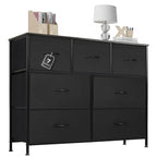 Dresser for Bedroom with 7 Drawers, Anti-Tip Wide Fabric Chests Storage Organizer Tower Furniture, TV Stand for TV up to 45 inch with Wooden Top Metal Frame for Clothes, Living Room, Hallway, Entryway