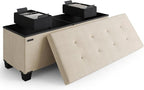 Storage Ottoman Bench with Bins, 43-in Storage Bench for Bedroom End of Bed, Folding Foot Rest Ottoman for Living Room Max 660lbs, Velvet Ottomans, Beige