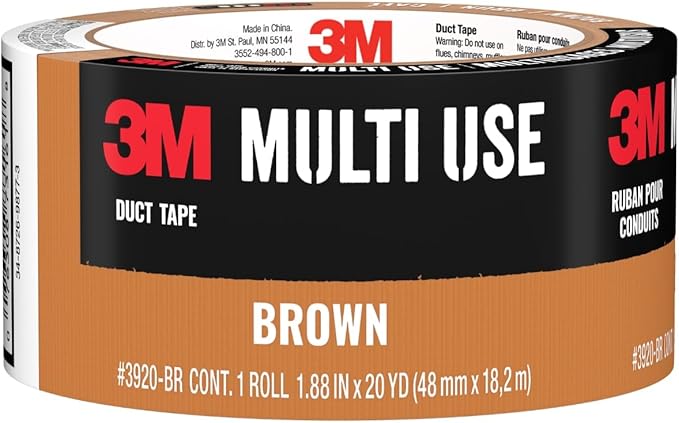 3M Multi-Use Colored Duct Tape, Brown with Strong Adhesive and Water-Resistant Backing, Multi-Surface 3M Duct Tape for Indoor and Outdoor Use, 1.88 Inches x 20 Yards, 1 Roll (3920-BR)