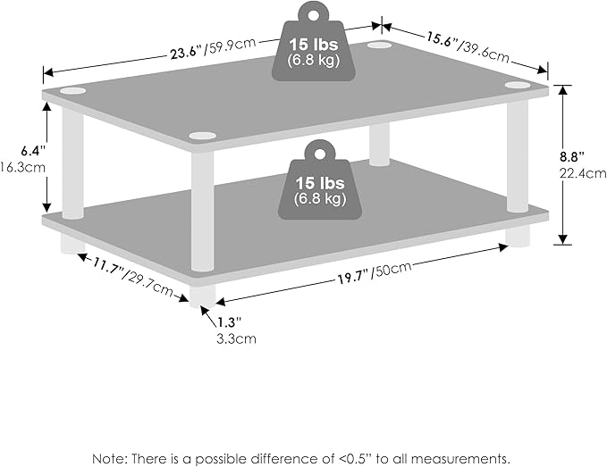 Furinno JUST Printer Stand with Storage, 2-Tier Under Desk Printer Stand, Printer Table, Toolless Assembly, for CPU, Office Supplies, Home Office, White