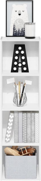 Furinno PASIR Book Shelf, 4-Tier Modern Bookshelf, Open Shelves Bookcase 9 x 12 x 42, Easy Assembly, for Living Room, Bedroom, Home Office, White